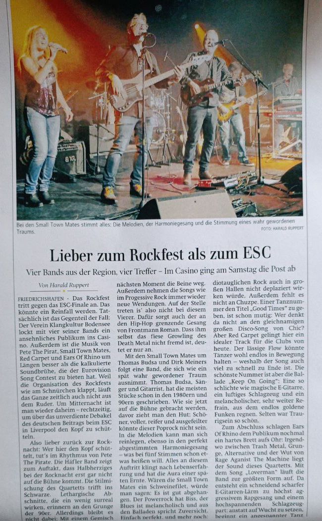 Rockband Small Town Mates beim Rockfest in der Caserne - Bericht der Schwäbischen Zeitung.