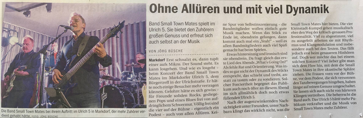 Auszug: Zeitung: Bericht über Rockband Small Town Mates